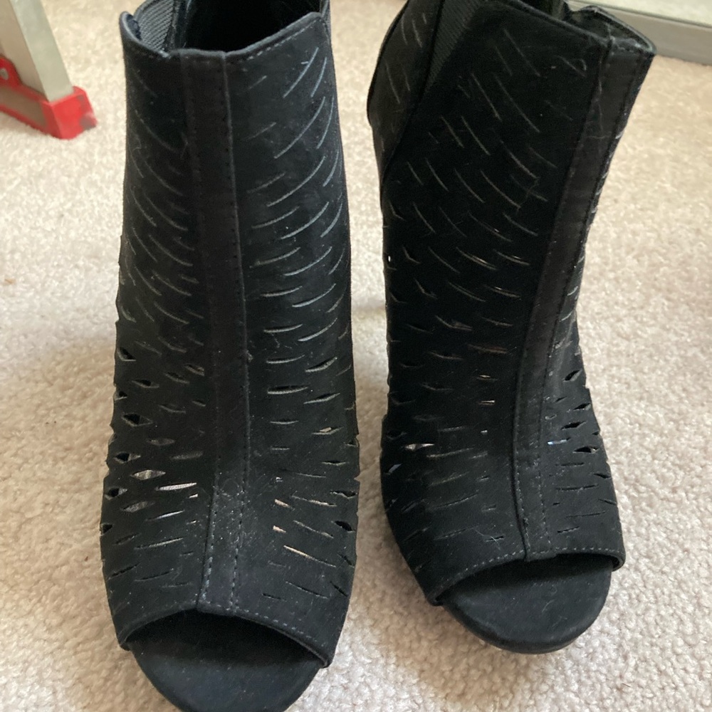Black Open Toe High Heel Bootie